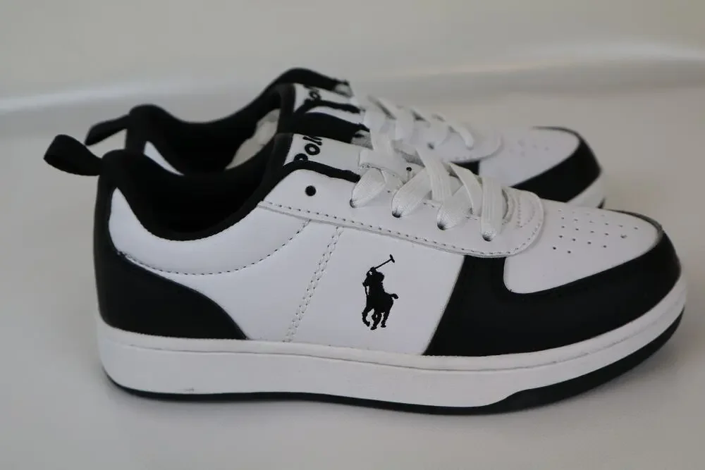 NEW Polo Ralph Lauren Court II Sneakers Kids Black White Lace Up Size 13 Child